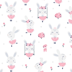 Baumwolle 100% Kaninchen auf Schaukeln auf weißem Hintergrund  