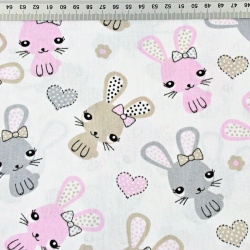 Baumwolle 100% Kaninchen rosa-beige auf weißem Hintergrund  