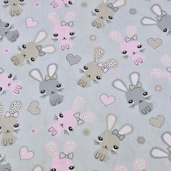 Baumwolle 100% Kaninchen rosa-beige auf grauem Hintergrund  