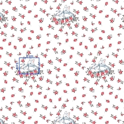 Baumwolle 100% Kaninchen in Rosen auf weißem Hintergrund  