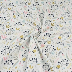 Baumwolle 100% pastellfarbene Sträucher mit Eberesche auf weißem Hintergrund  