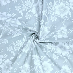 Baumwolle 100% weiße Blumen auf hellgrauem Hintergrund  