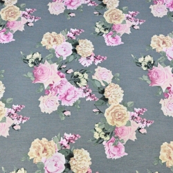 Baumwolle 100% Blumensträuße große Rosen auf dunkelgrauem Hintergrund  