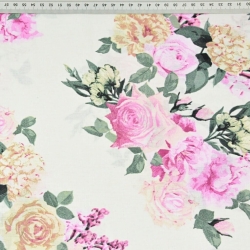 Baumwolle 100% Blumensträuße große Rosen auf ecru Hintergrund  