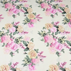 Baumwolle 100% Blumensträuße große Rosen auf ecru Hintergrund  