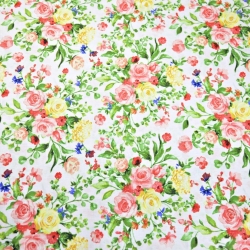 Baumwolle 100% Blumen Sträuße bunt auf weißem Hintergrund  