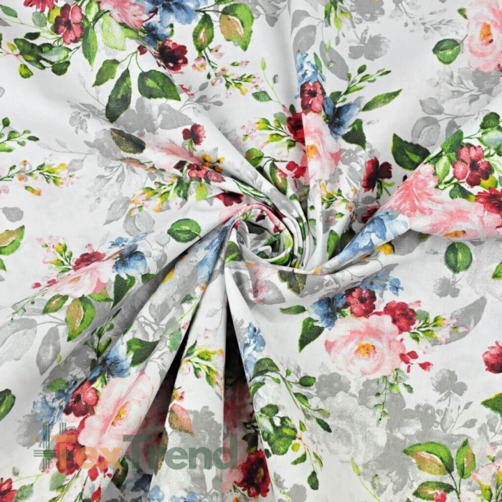 Baumwolle 100% Blumensträuße rosa-navy-grün  