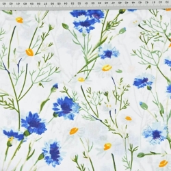 Baumwolle 100% Blumen Kornblumen und Kamille auf weißem Hintergrund