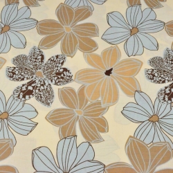 Baumwolle 100% große Blumen beige-blau auf vanillefarbenem Hintergrund  