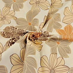 Baumwolle 100% große Blumen beige-orange auf vanillefarbenem Hintergrund  