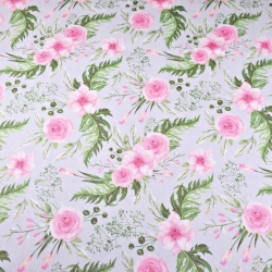 Baumwolle 100% Eustoma Blumen rosa auf hellgrauem Hintergrund  