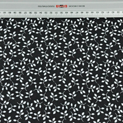 Baumwolle 100% MINI Blütenzweige weiß auf schwarzem Hintergrund  