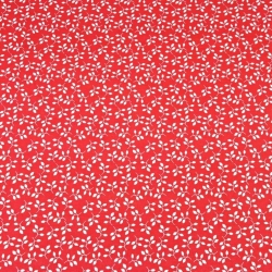 Baumwolle 100% MINI Blütenzweige weiß auf rotem Hintergrund  