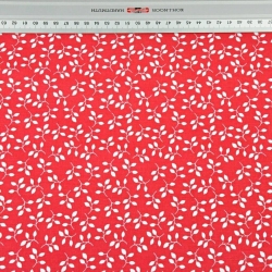 Baumwolle 100% MINI Blütenzweige weiß auf rotem Hintergrund  