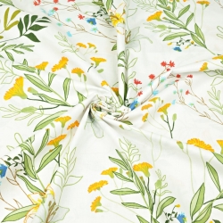 Baumwolle 100% Blumen Zweige mit Lilien auf weißem Hintergrund  