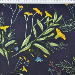 Baumwolle 100% Blumen Zweige mit Lilien auf dunkelblauem Hintergrund  