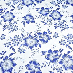 Baumwolle 100% blaue Blumen auf weißem Hintergrund  