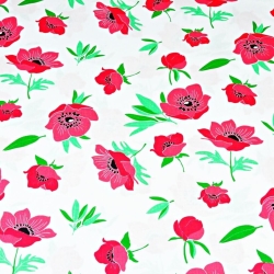 100% Baumwolle - rote Mohnblumen auf weißem Hintergrund  