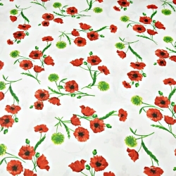 Baumwolle 100% Mohnblumen und Disteln auf weißem Hintergrund  