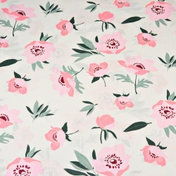 100% Baumwolle rosa Mohnblumen auf ecru Hintergrund  