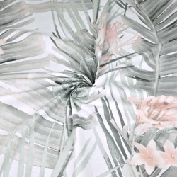 Baumwolle 100% Seerosenblumen grau-rosa auf weißem Hintergrund  