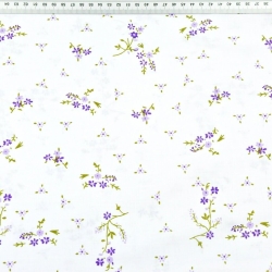 Baumwolle 100% Vergissmeinnicht lila auf weißem Hintergrund  