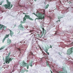 Baumwolle 100% Pfingstrosen rot-rosa in Blättern  