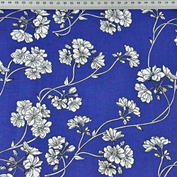Baumwolle 100% große Ranken in weiß auf navyblauem Hintergrund  