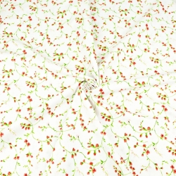 Baumwolle 100% Blumen Winden rot-grün auf weißem Hintergrund  