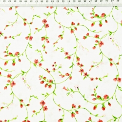 Baumwolle 100% Blumen Winden rot-grün auf weißem Hintergrund  