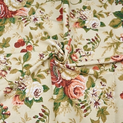 Baumwolle 100% Englische Rosenblüten auf beigem Hintergrund  