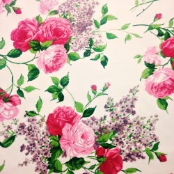 Baumwolle 100% Blumen rote Rosen auf ecrufarbenem Hintergrund  