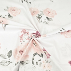 Baumwolle 100% Blumen rosa-burgunderfarbene Rosen auf weißem Hintergrund  