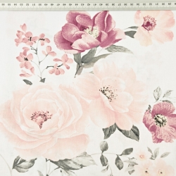 Baumwolle 100% Blumen rosa-burgunderfarbene Rosen auf weißem Hintergrund  