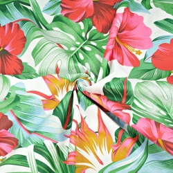 Baumwolle 100% tropische Blumen Hibiskus rosa-grün  