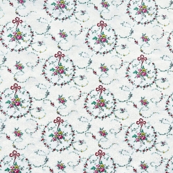 Baumwolle 100% Blumenkränze grün auf weißem Hintergrund  