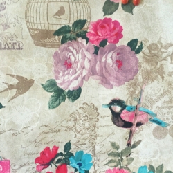 Baumwolle 100% Blumen mit Vögeln auf Vintage-Hintergrund  