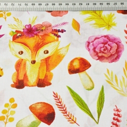 Baumwolle 100% herbstliche Füchse auf weißem Hintergrund  