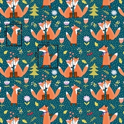 Baumwolle 100% orange Füchse auf dunkelgrünem Hintergrund  