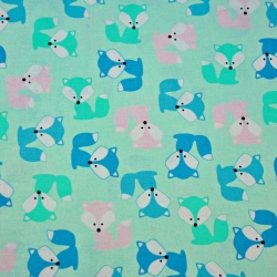 Baumwolle 100% rosa-grüne Füchse auf mintgrünem Hintergrund  