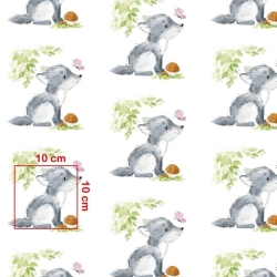 Baumwolle 100% Füchse mit Pilz auf weißem Hintergrund  