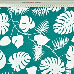 100% Baumwolle weiße Blätter auf grünem Hintergrund  