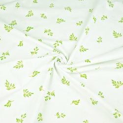 Baumwolle 100% MINI grüne Blätter und Zweige auf weißem Hintergrund  