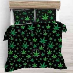 Baumwolle 100% grüne Hanfblätter auf schwarzem Hintergrund  