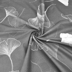 Baumwolle 100% Ginkgo-Blätter auf dunkelgrauem Hintergrund  