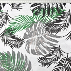 Baumwolle 100% Monstera-Blätter grün-schwarz auf weißem Hintergrund  