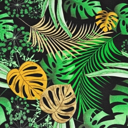 Baumwolle 100% Monstera-Blätter gelb-grün auf schwarzem Hintergrund  