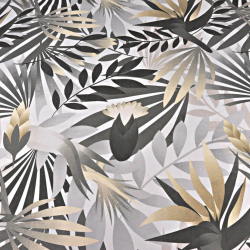 Baumwolle 100% beige-graue Palmblätter auf weißem Hintergrund  