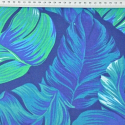 Baumwolle 100% tropische Blätter blau-grün auf dunkelblauem Hintergrund  