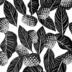 Baumwolle 100% schwarze Ananasblätter auf weißem Hintergrund  